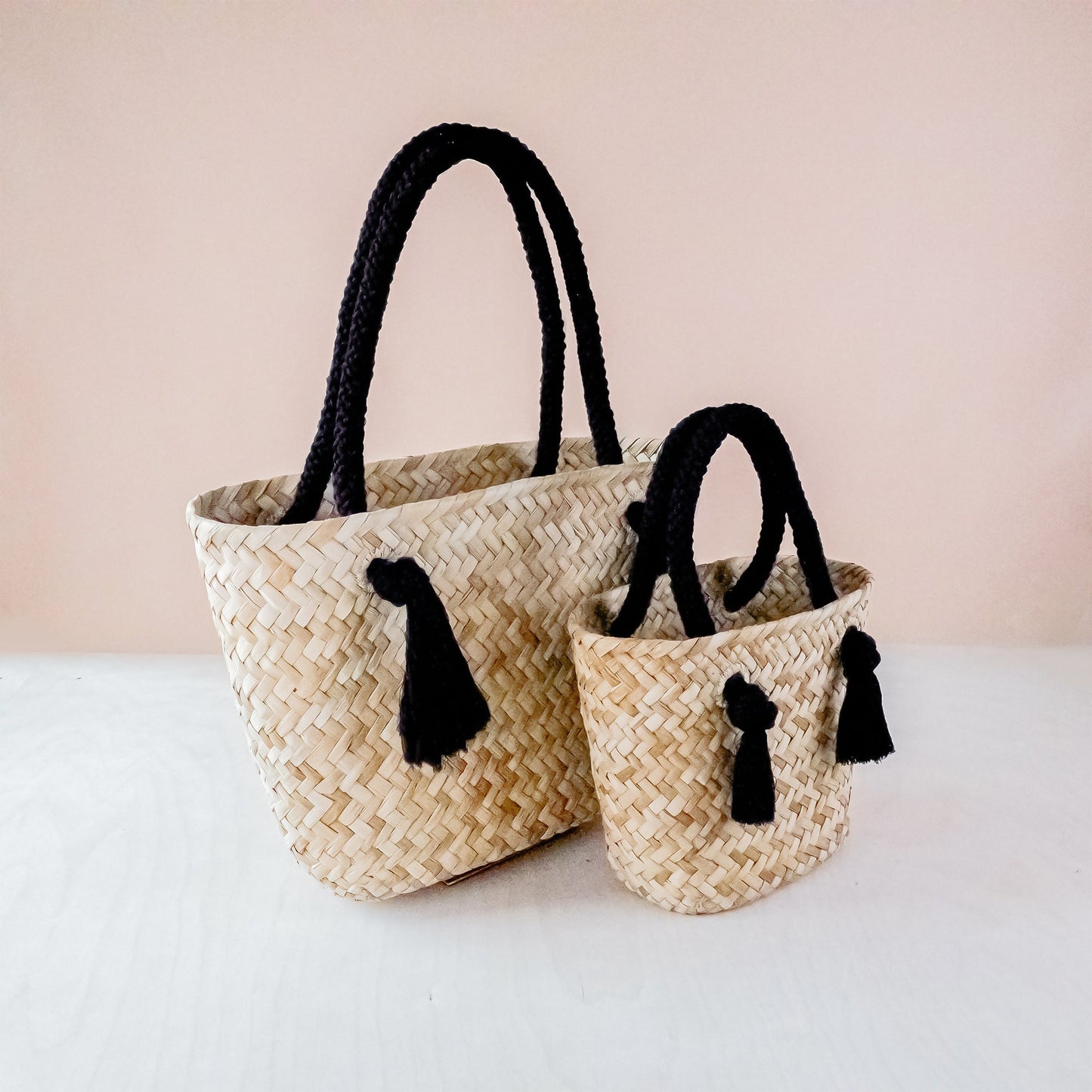 Black Modern Straw Tote with Cord Handles - Classic Tote Bags | LIKHA