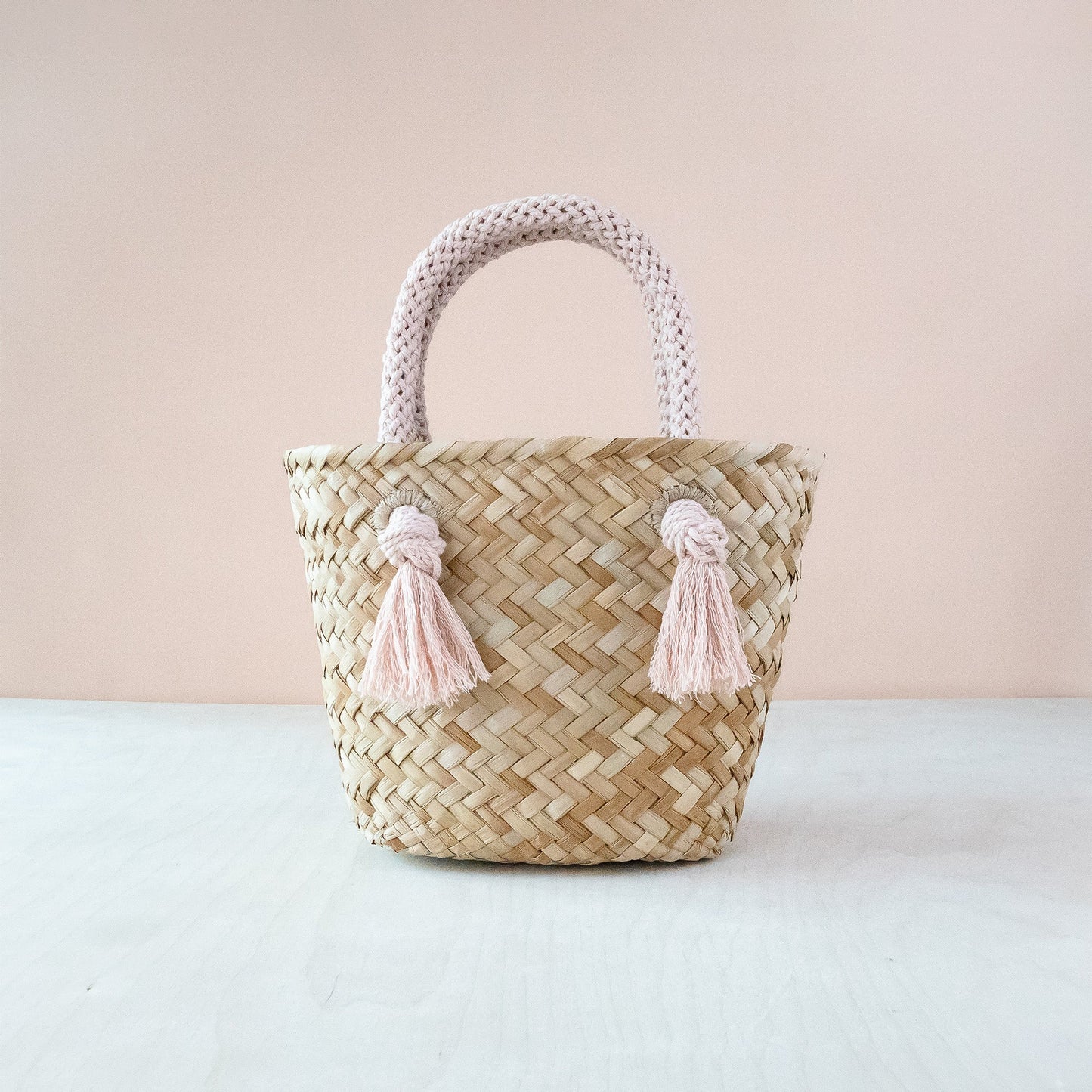 Dusty Rose Small Modern Woven Tote with Unique Handles - Straw Tote | LIKHA