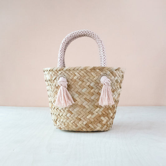 Dusty Rose Small Modern Woven Tote with Unique Handles - Straw Tote | LIKHA