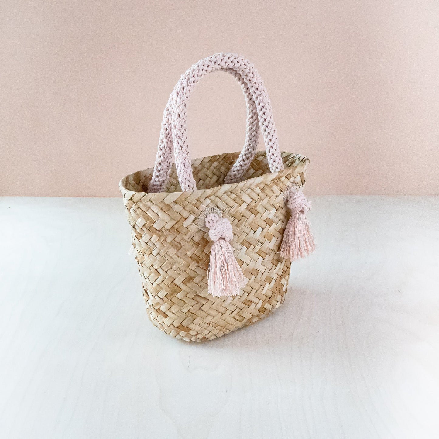 Dusty Rose Small Modern Woven Tote with Unique Handles - Straw Tote | LIKHA