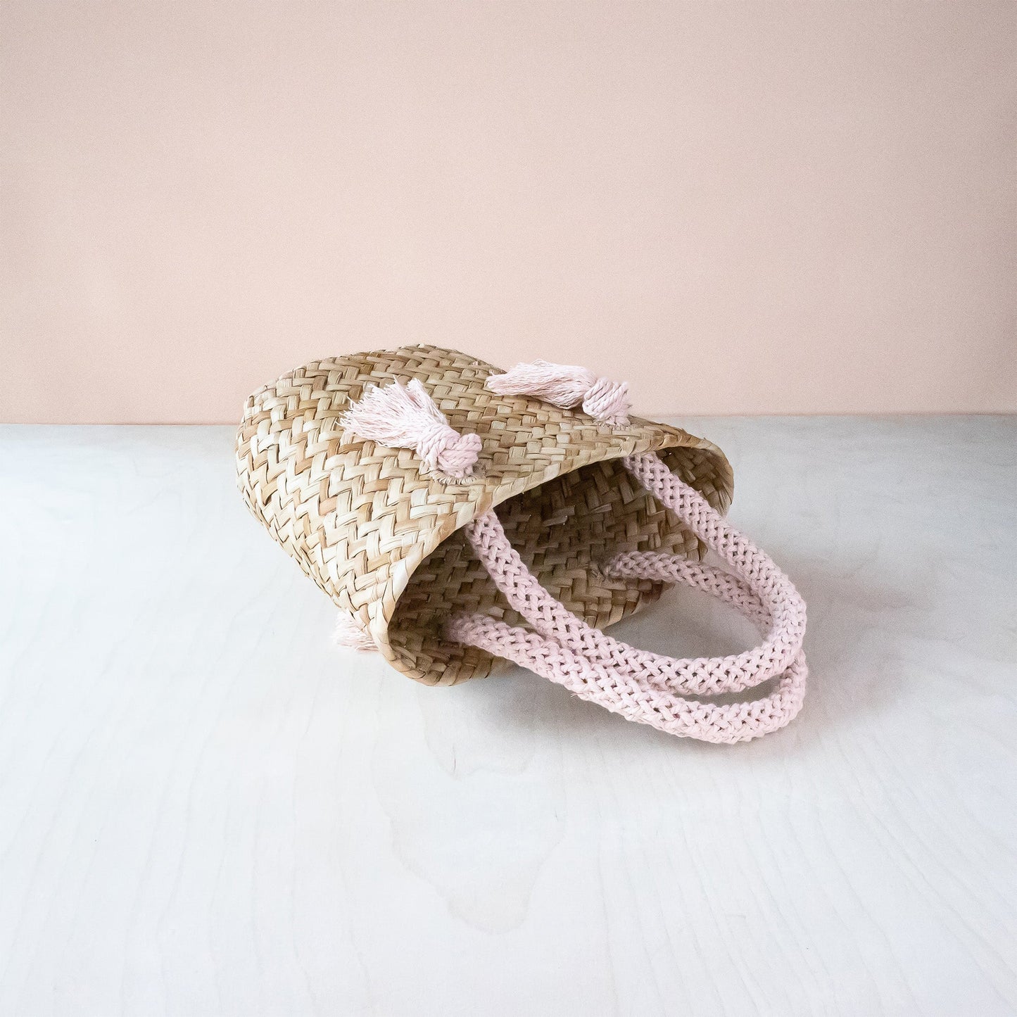 Dusty Rose Small Modern Woven Tote with Unique Handles - Straw Tote | LIKHA