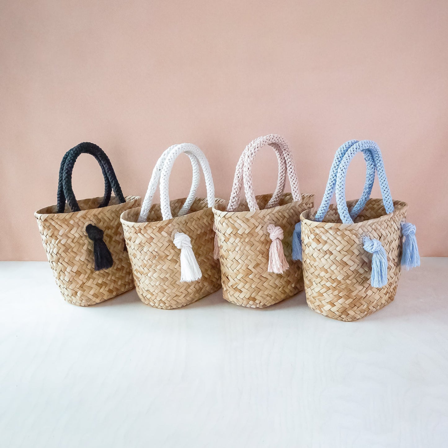Dusty Rose Small Modern Woven Tote with Unique Handles - Straw Tote | LIKHA