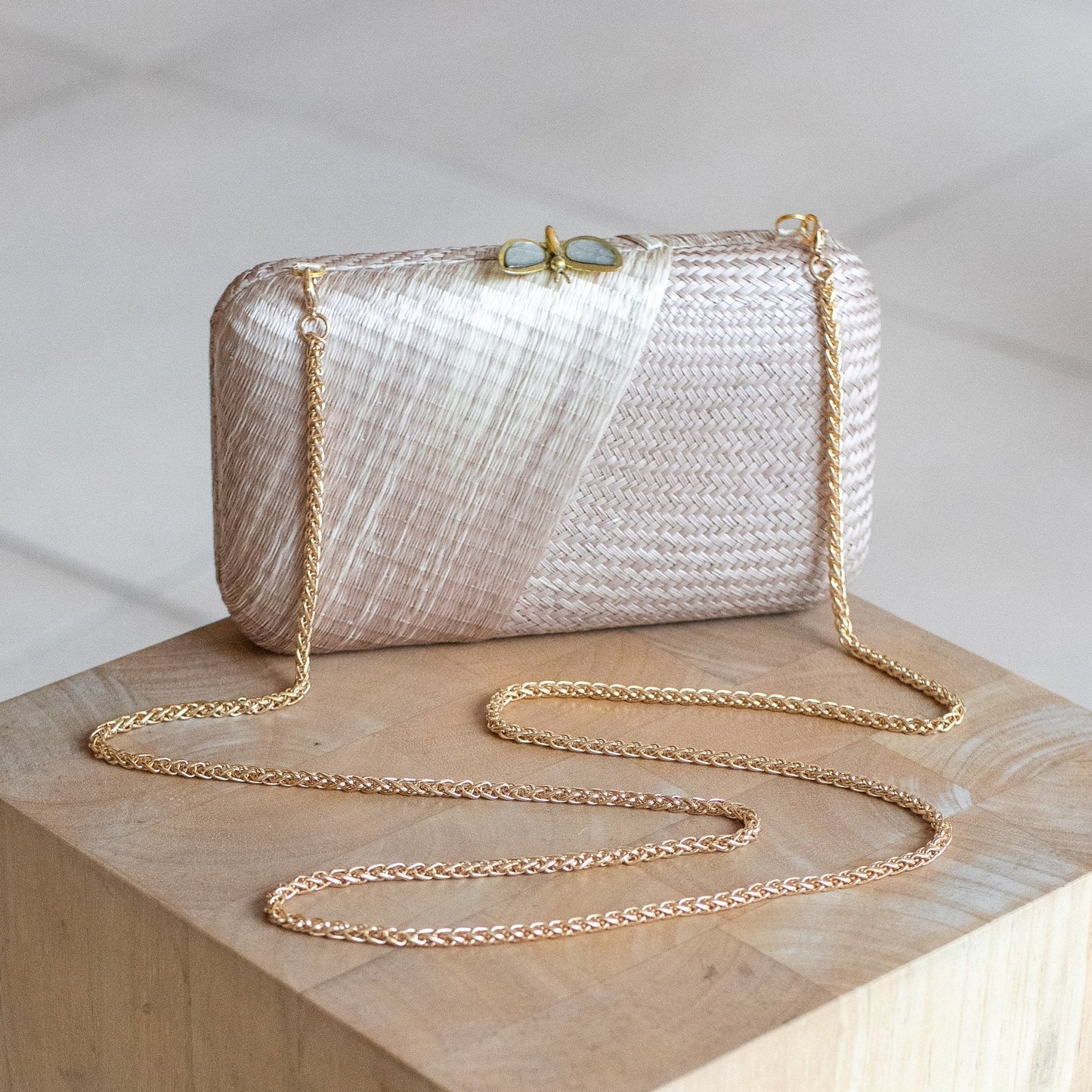Dusty Rose Kimono Clutch Purse - Handwoven Straw Bag | LIKHA