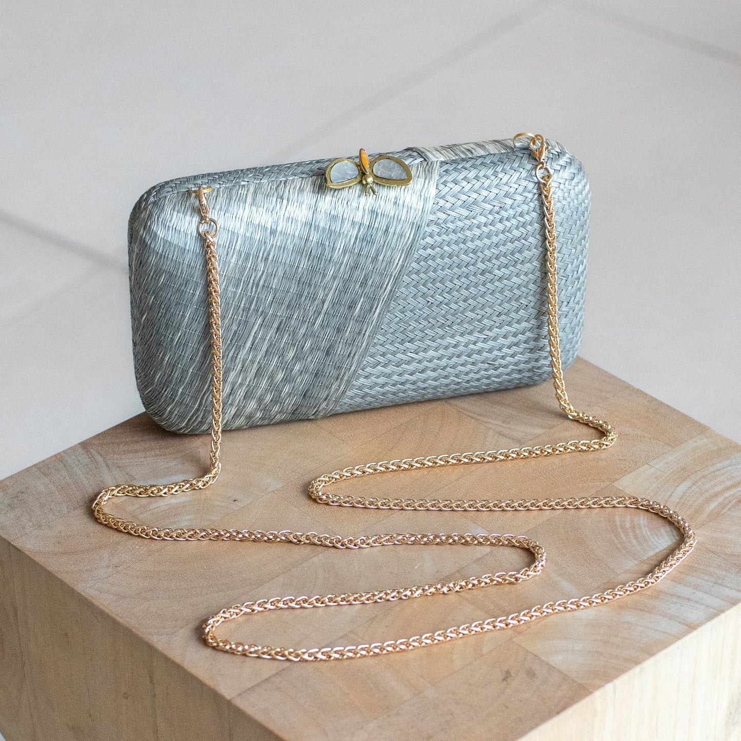 Misty Grey Kimono Woven Purse - Handcrafted Clutches | LIKHA