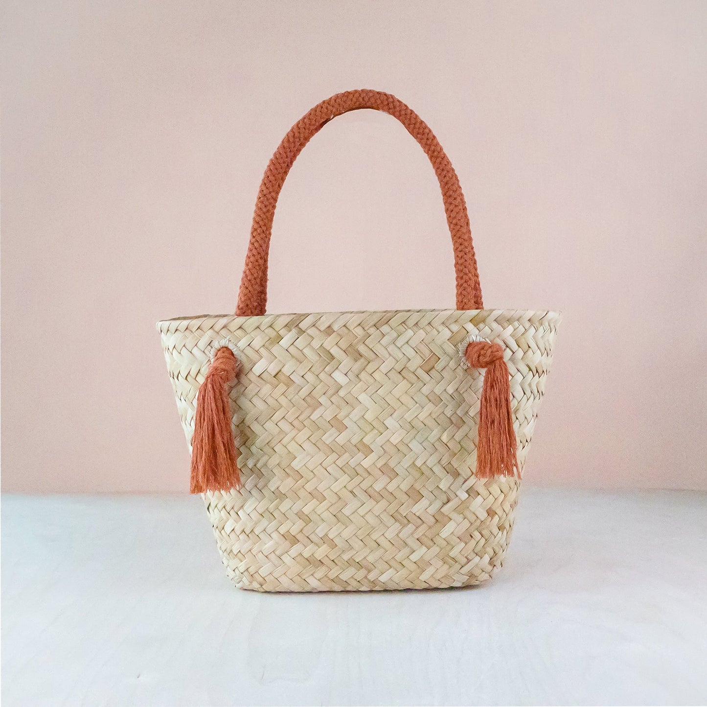 Rust Modern Woven Tote with Unique Handles - Straw Tote Bags | LIKHA
