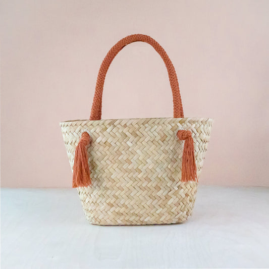 Rust Modern Woven Tote with Unique Handles - Straw Tote Bags | LIKHA