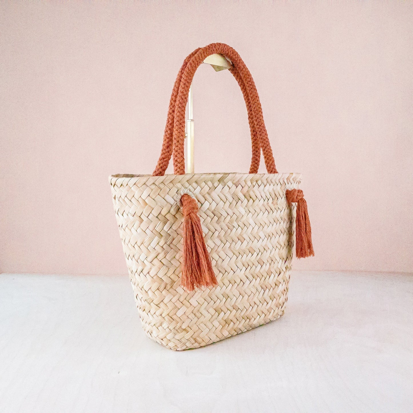 Rust Modern Woven Tote with Unique Handles - Straw Tote Bags | LIKHA