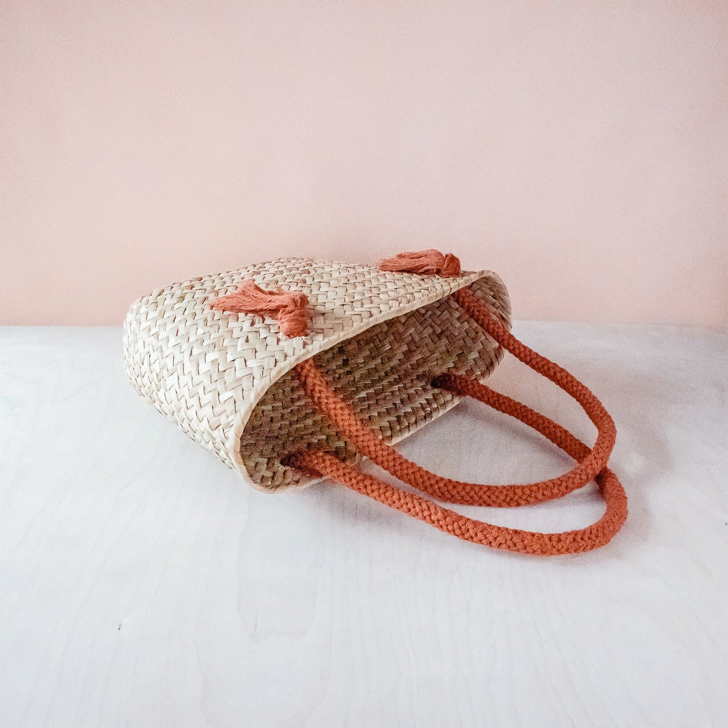 Rust Modern Woven Tote with Unique Handles - Straw Tote Bags | LIKHA