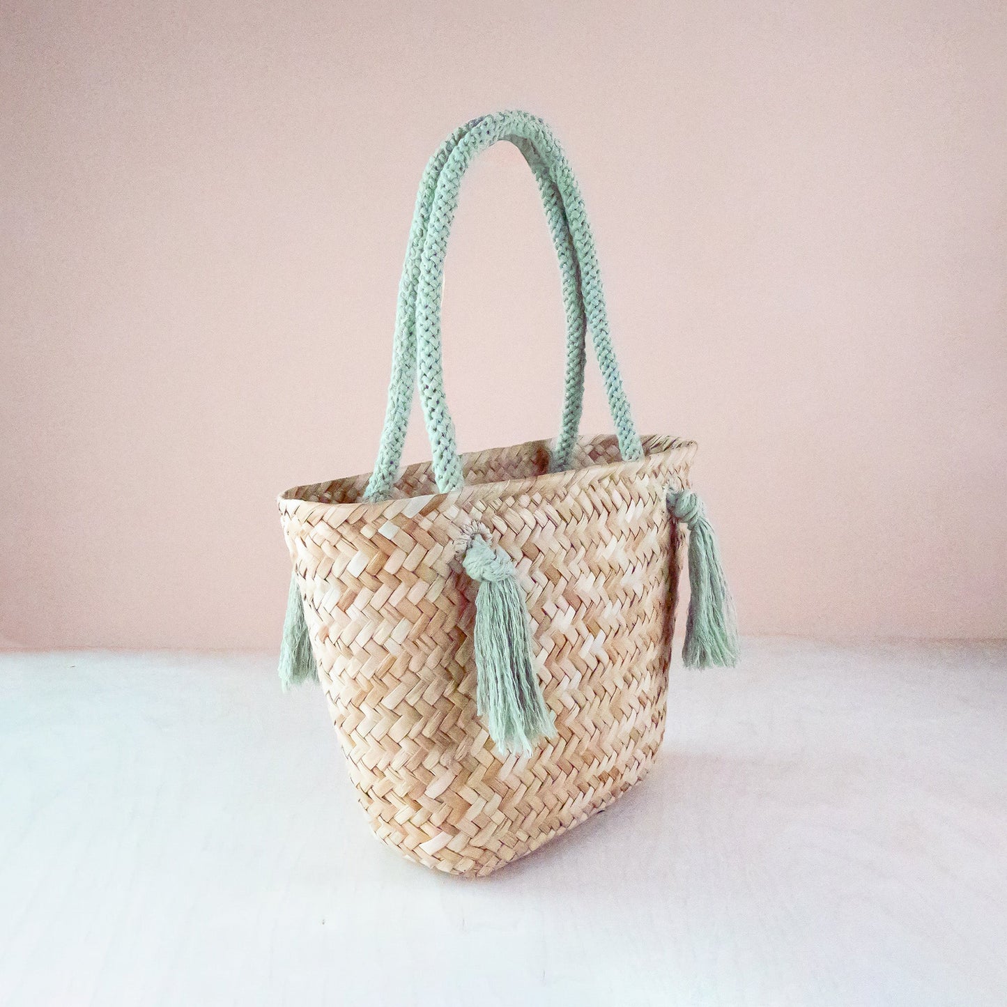 Sage Seagrass Tote Bag with Wrapped Handles - Market Tote | LIKHA