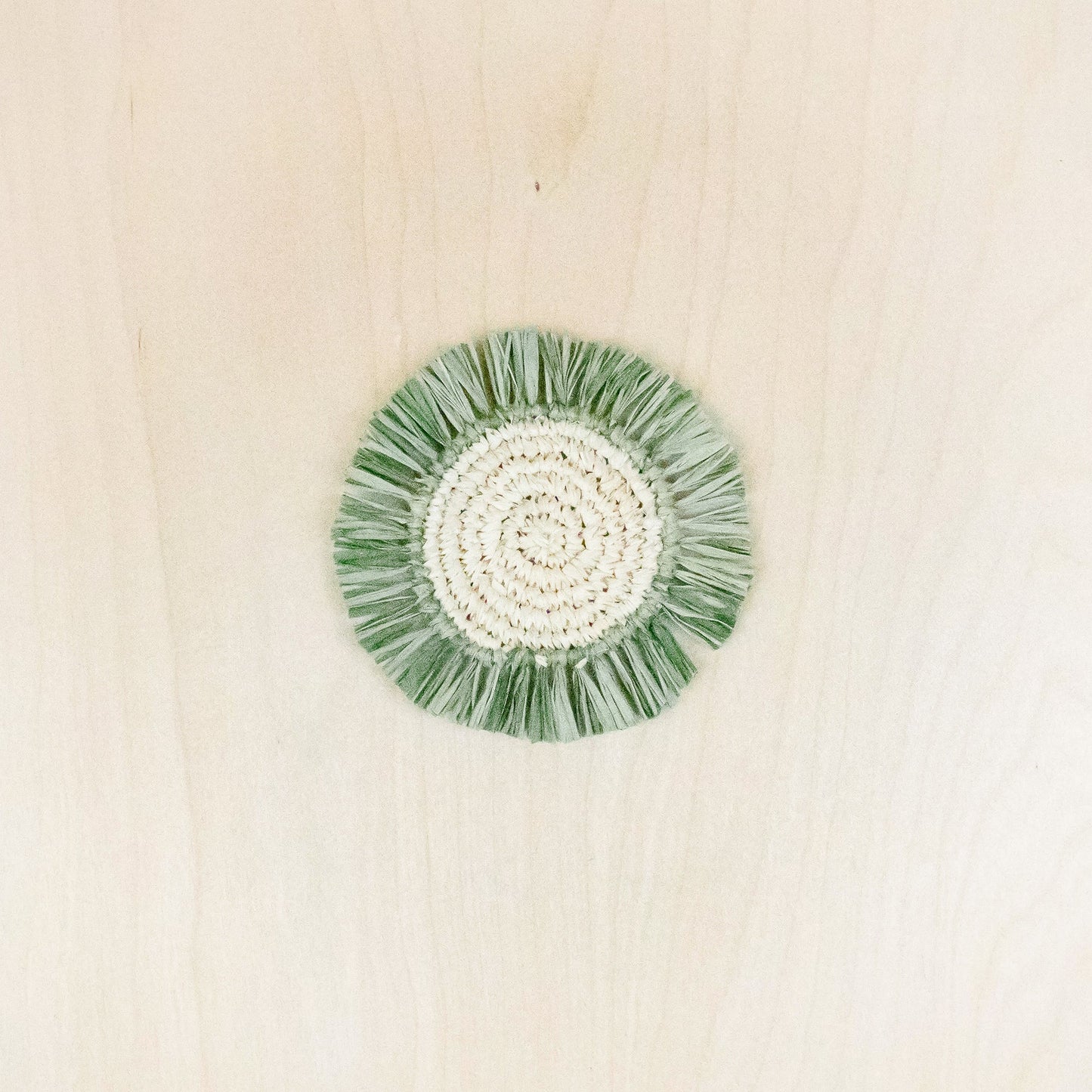 Sage Raffia Round Crochet Coasters with Fringe, set of 4 | LIKHA