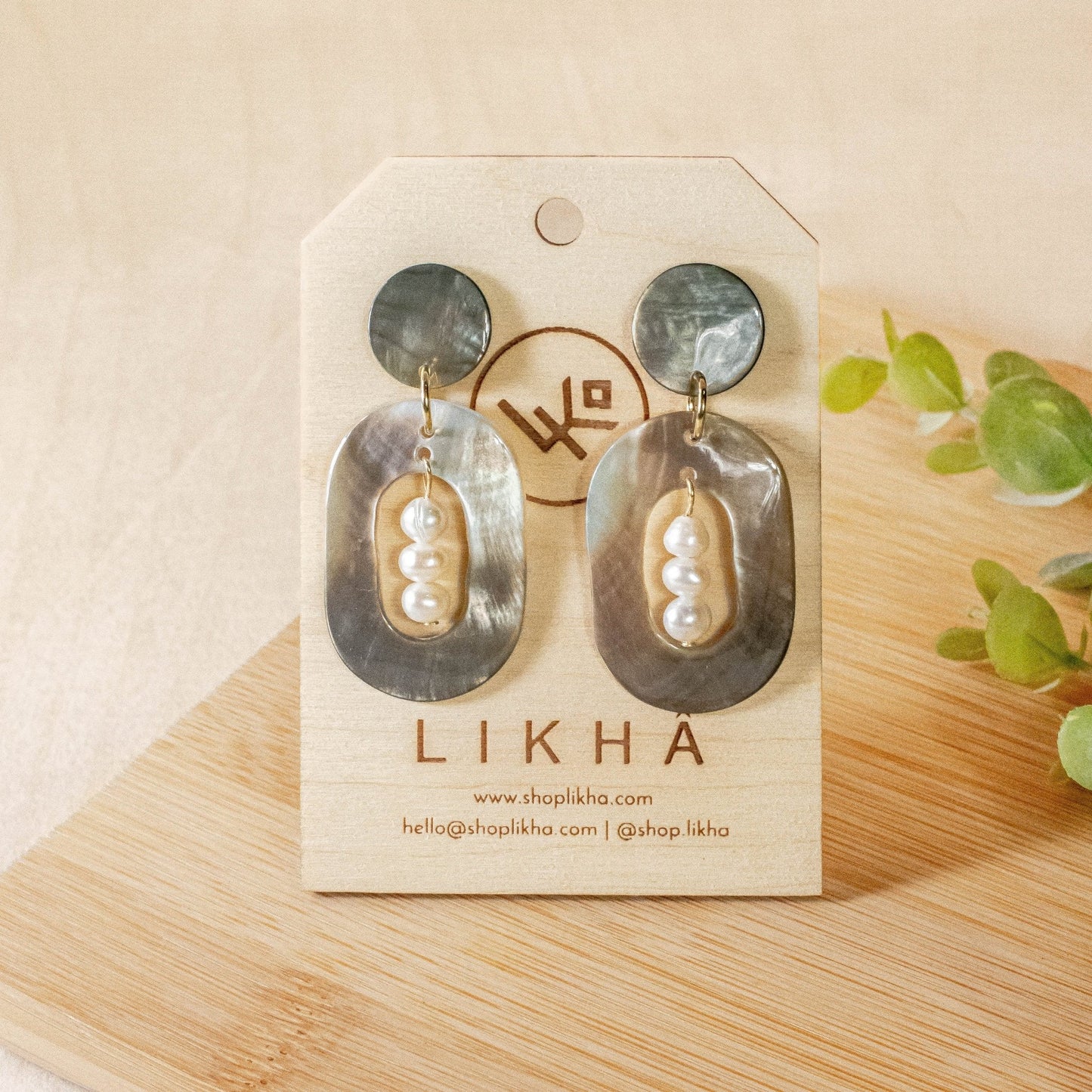 Black Mother of Pearl Dangle Earrings - Oval with Inner Pearl | LIKHÂ