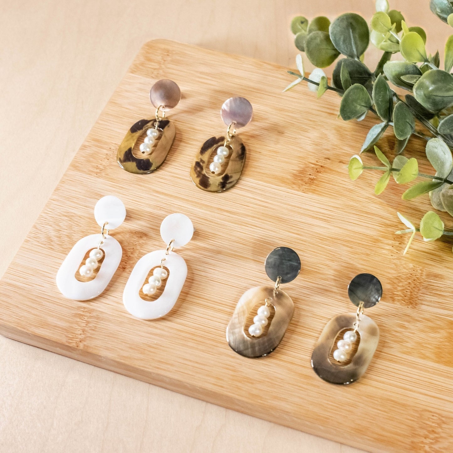 Black Mother of Pearl Dangle Earrings - Oval with Inner Pearl | LIKHÂ