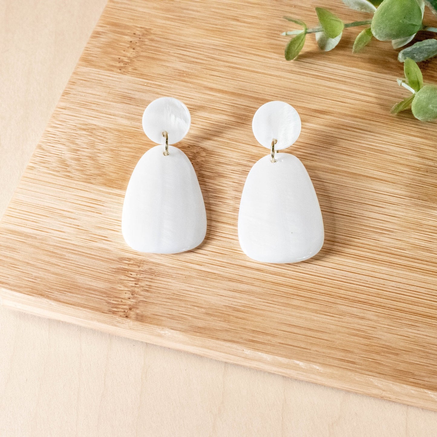 Pearl White Mother of Pearl Earrings - Geometric Earrings | LIKHÂ