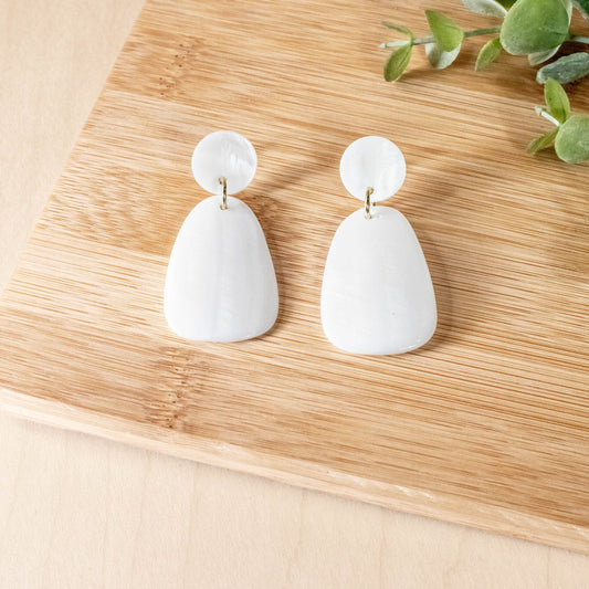 Pearl White Mother of Pearl Earrings - Geometric Earrings | LIKHÂ