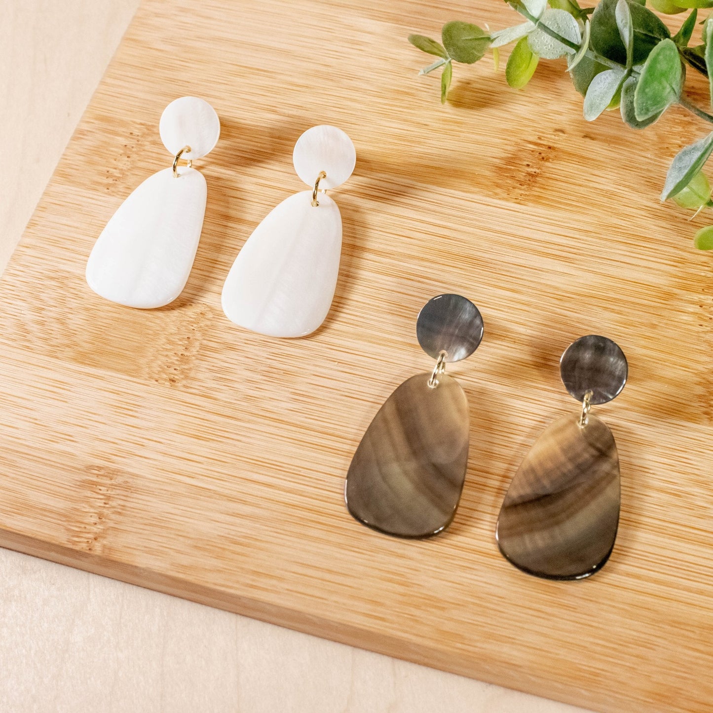 Pearl White Mother of Pearl Earrings - Geometric Earrings | LIKHÂ