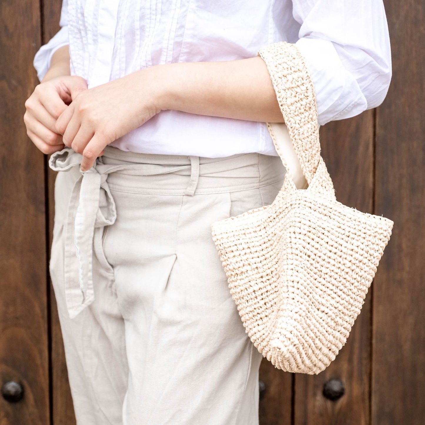Natural Crochet Japanese Knot Bag - Wrist Bag | LIKHA