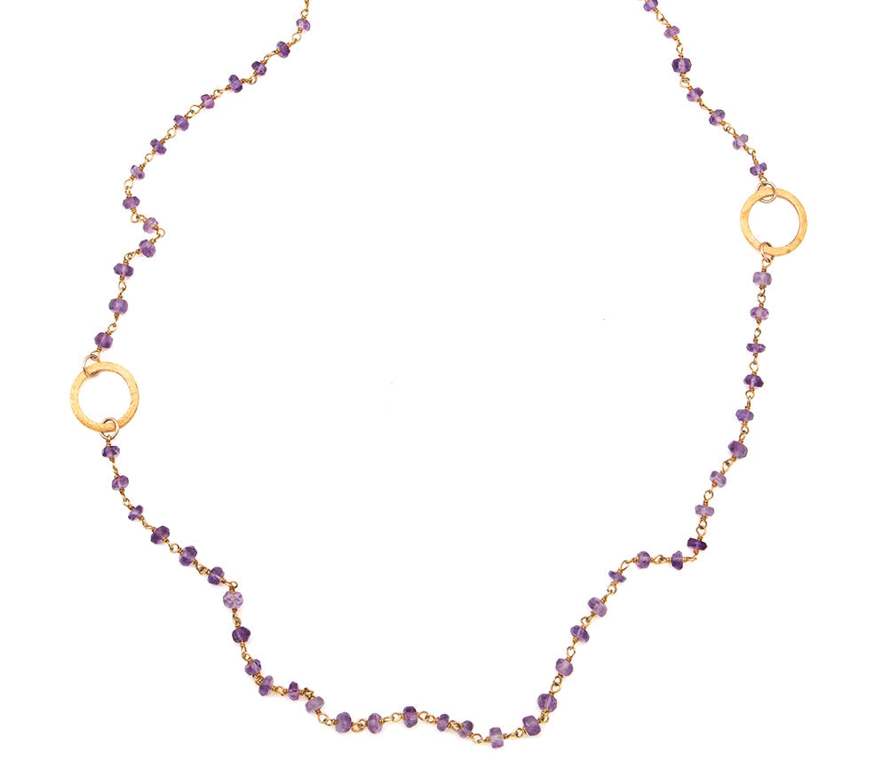 Amethyst Eternity Circle Long Necklace | Gold or Silver