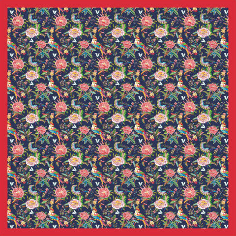 Garden Party Silk Scarf (Navy)