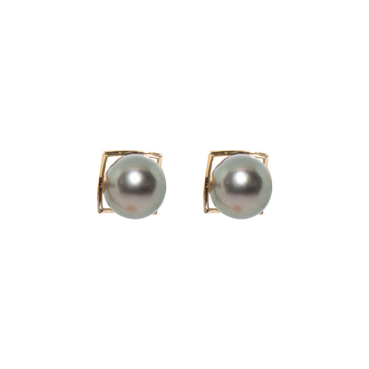 18K Gold Royal Tahitian Square Solitaire Studs
