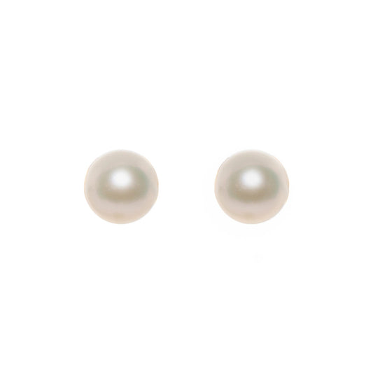 18K Gold Flat Pearl Studs -  7 mm