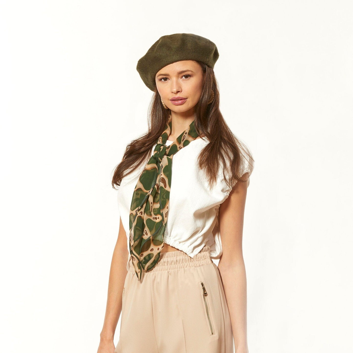 Wool Beret in Khaki Green