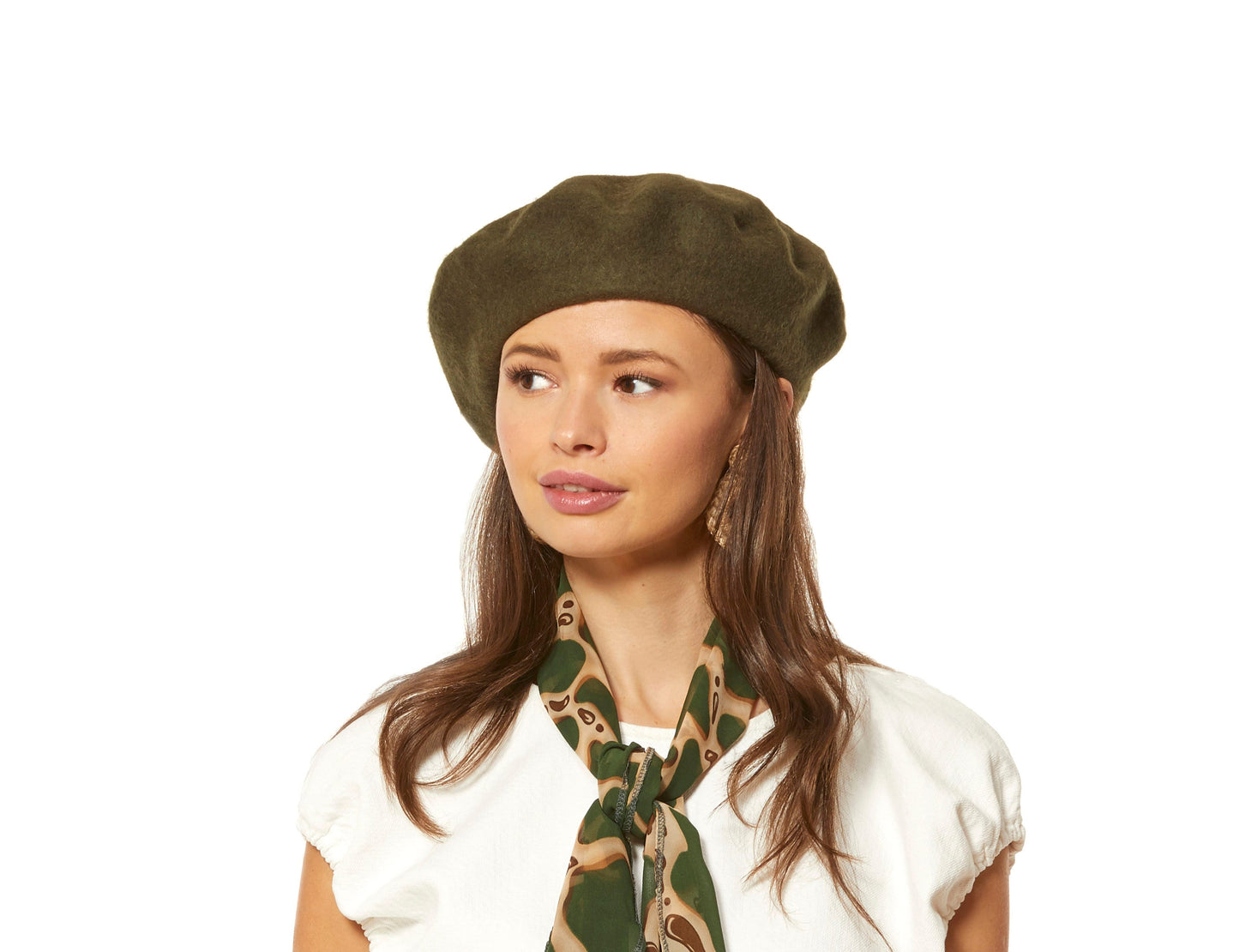 Wool Beret in Khaki Green