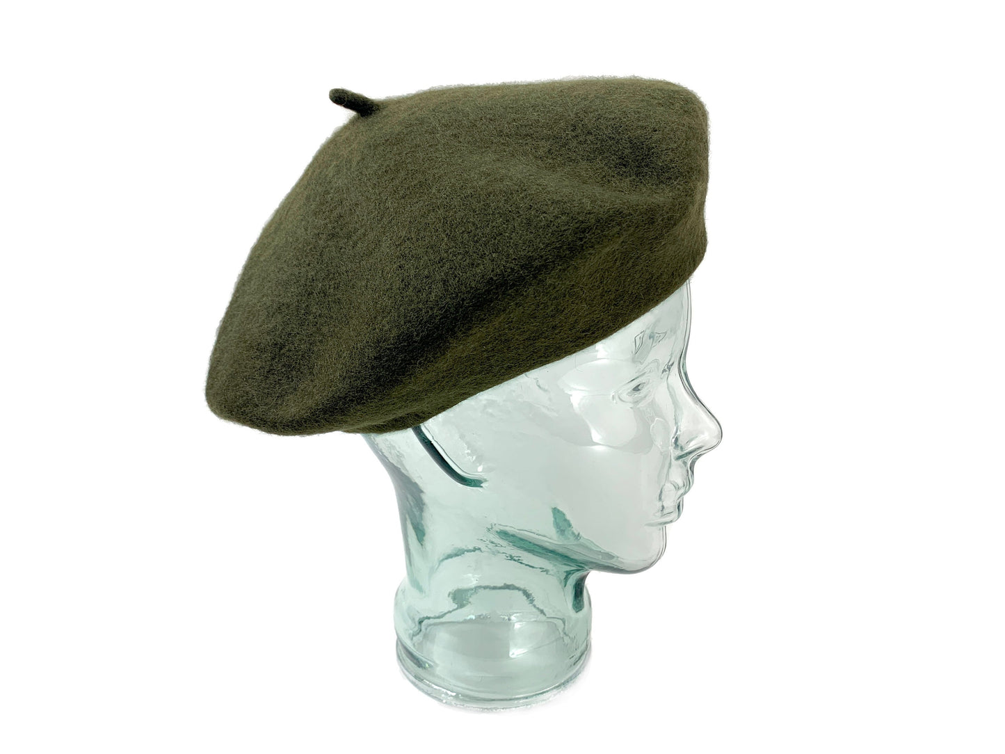 Wool Beret in Khaki Green