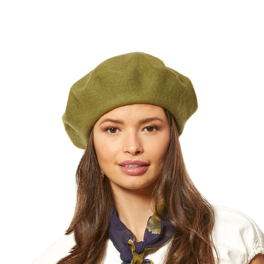 Wool Beret in Olive Green