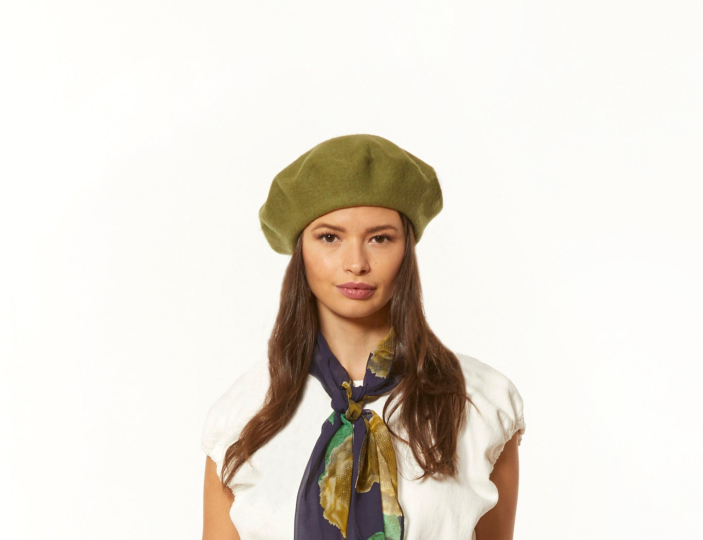 Wool Beret in Olive Green