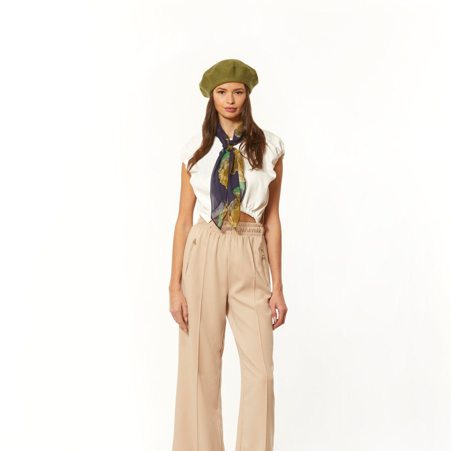 Wool Beret in Olive Green