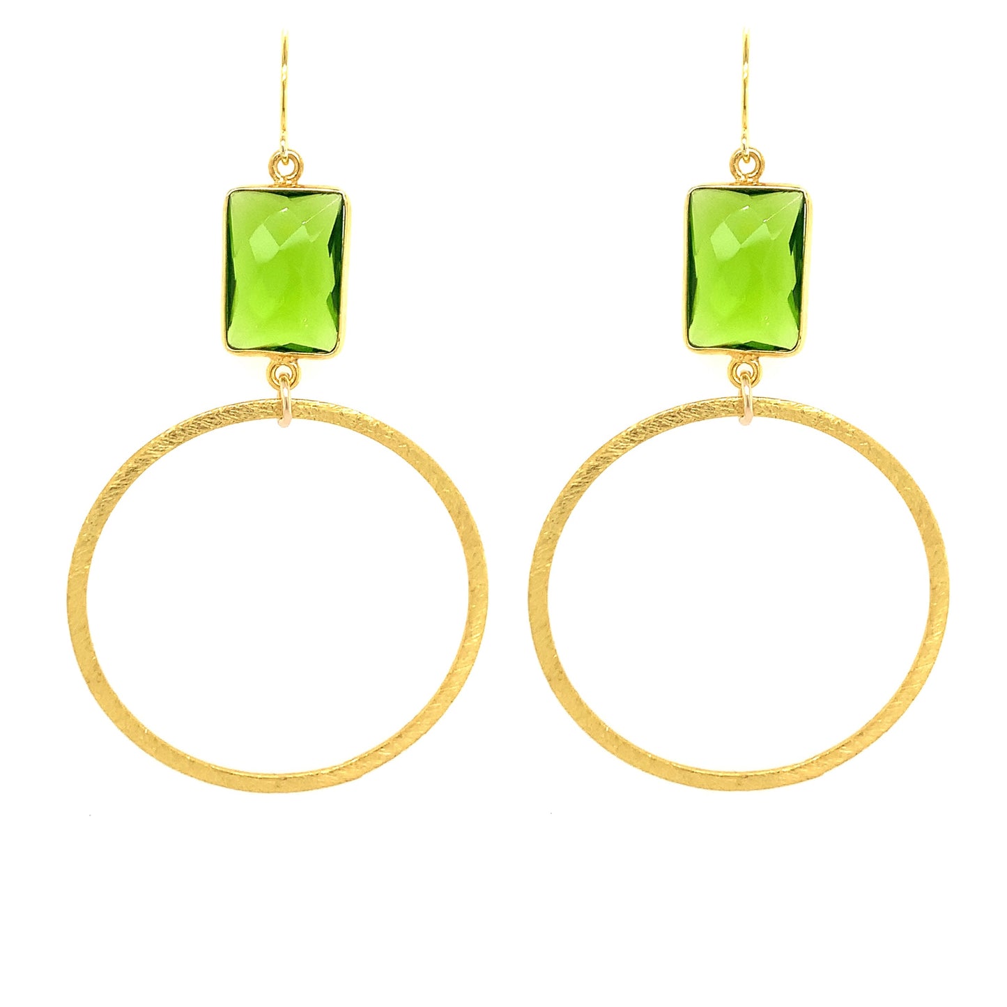 Rectangle Semi-Precious Faceted Large Gold Hoops