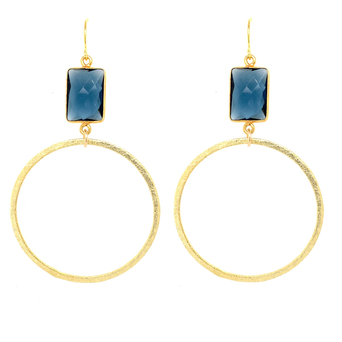 Rectangle Semi-Precious Faceted Large Gold Hoops