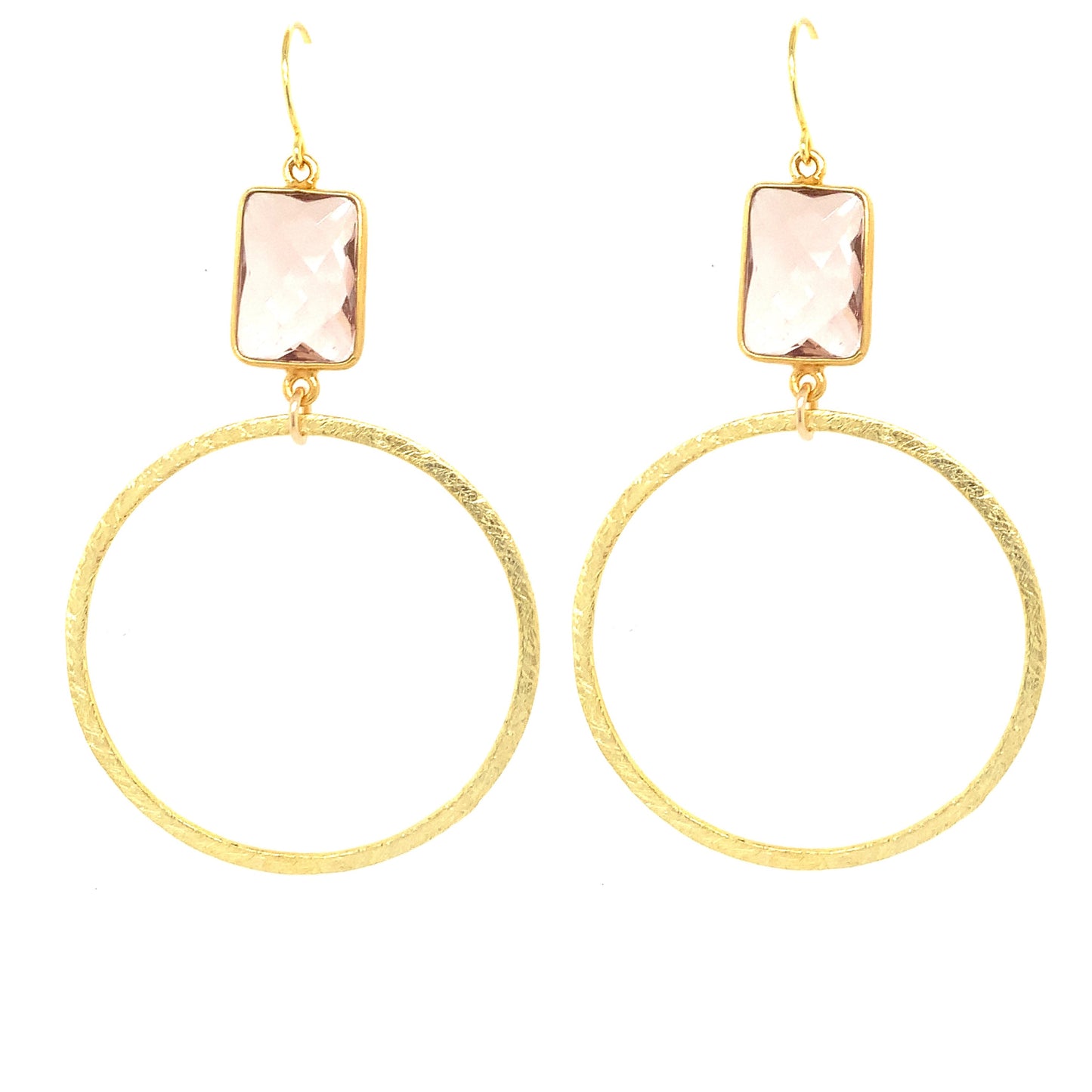 Rectangle Semi-Precious Faceted Large Gold Hoops