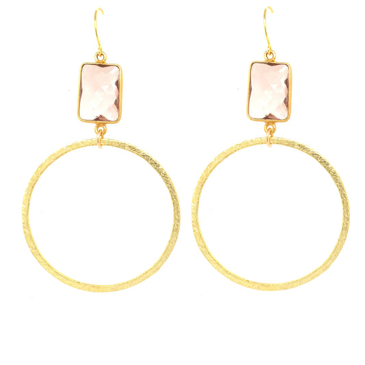 Rectangle Semi-Precious Faceted Large Gold Hoops