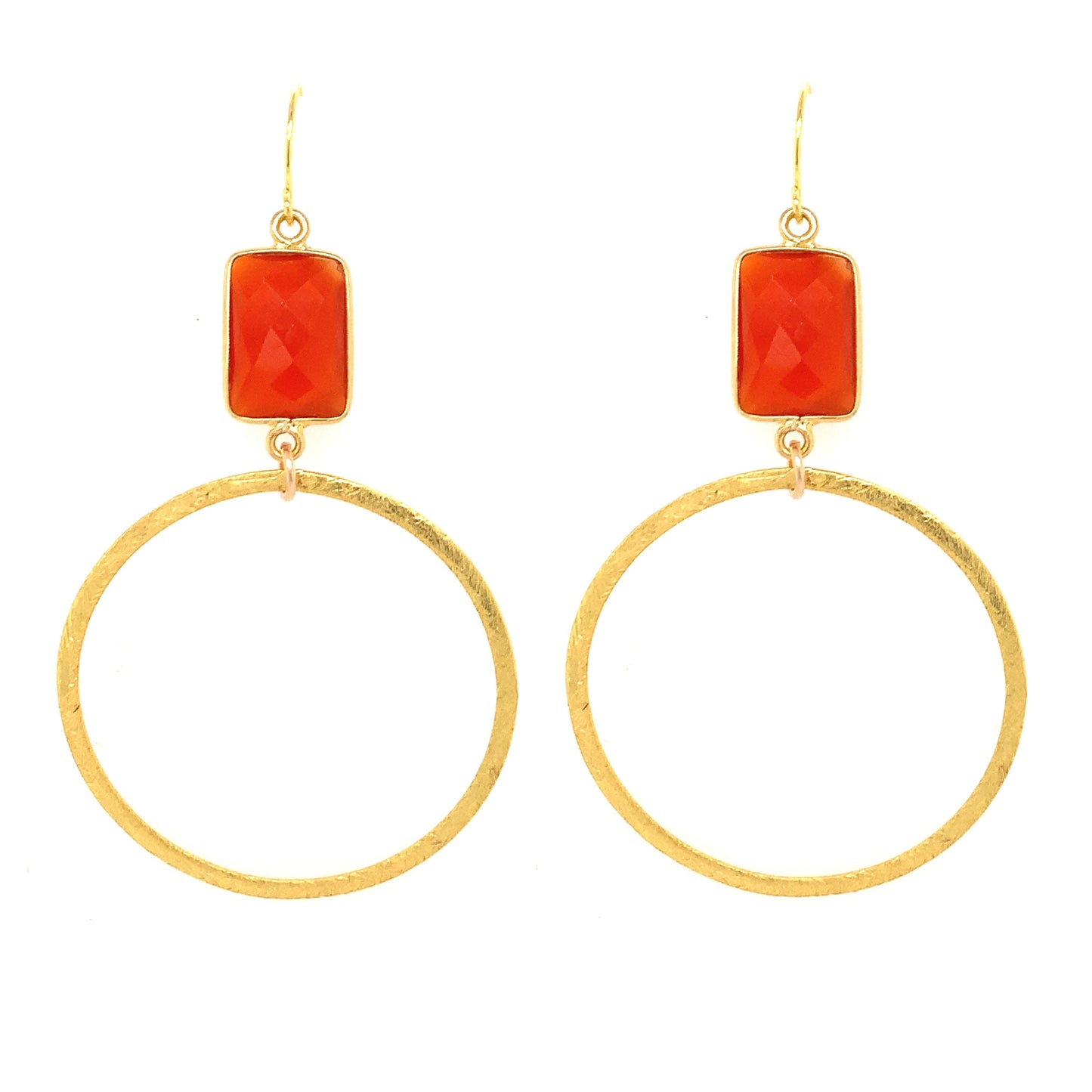 Rectangle Semi-Precious Faceted Large Gold Hoops