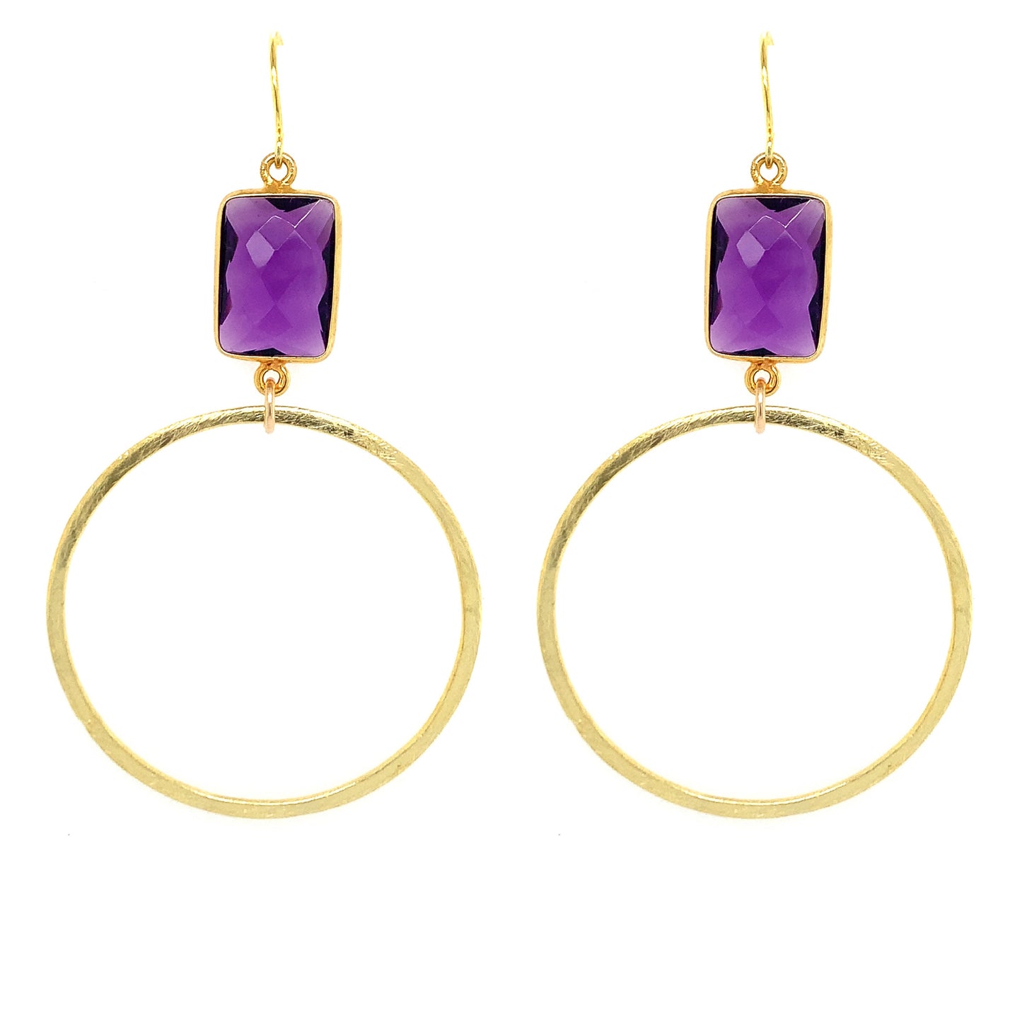 Rectangle Semi-Precious Faceted Large Gold Hoops