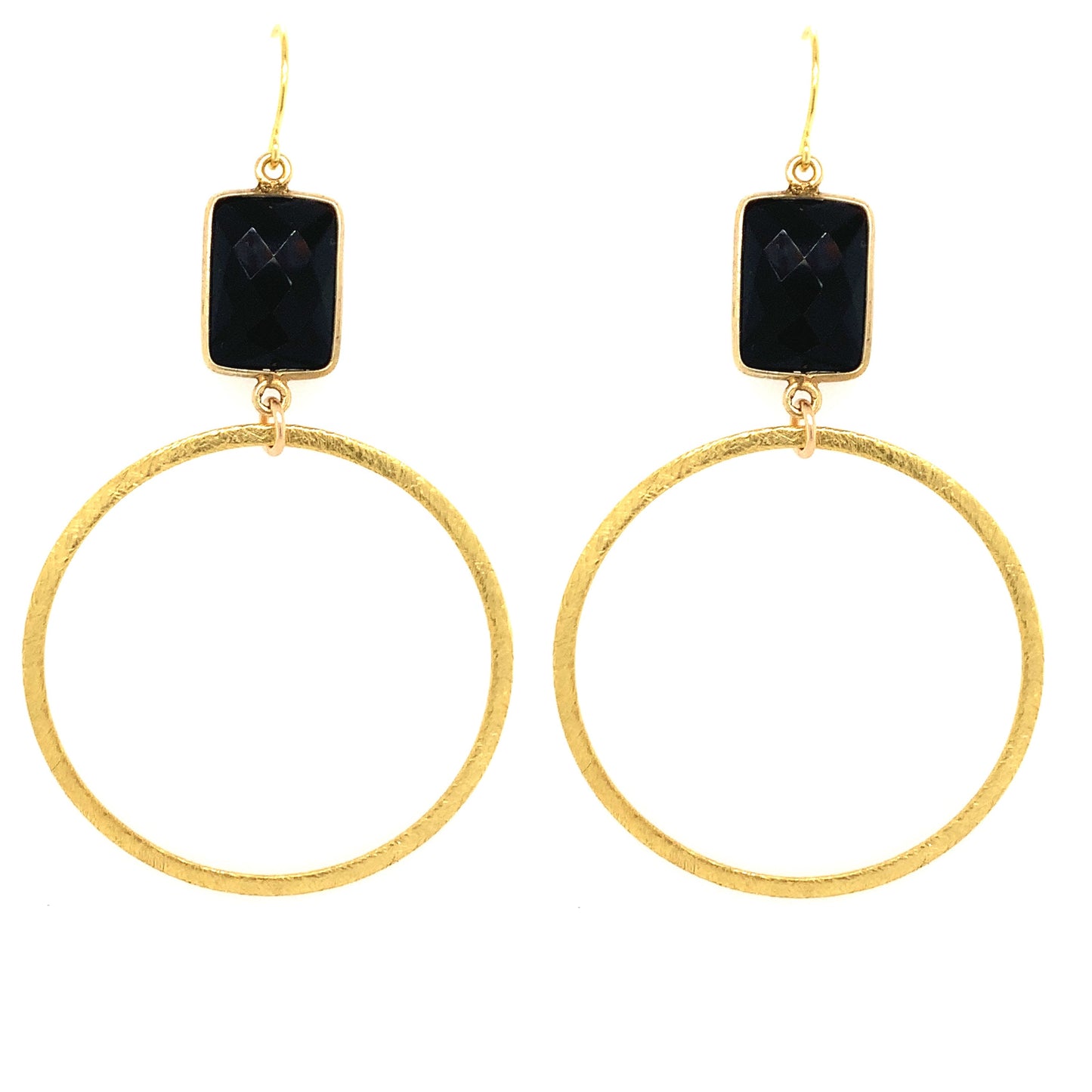 Rectangle Semi-Precious Faceted Large Gold Hoops