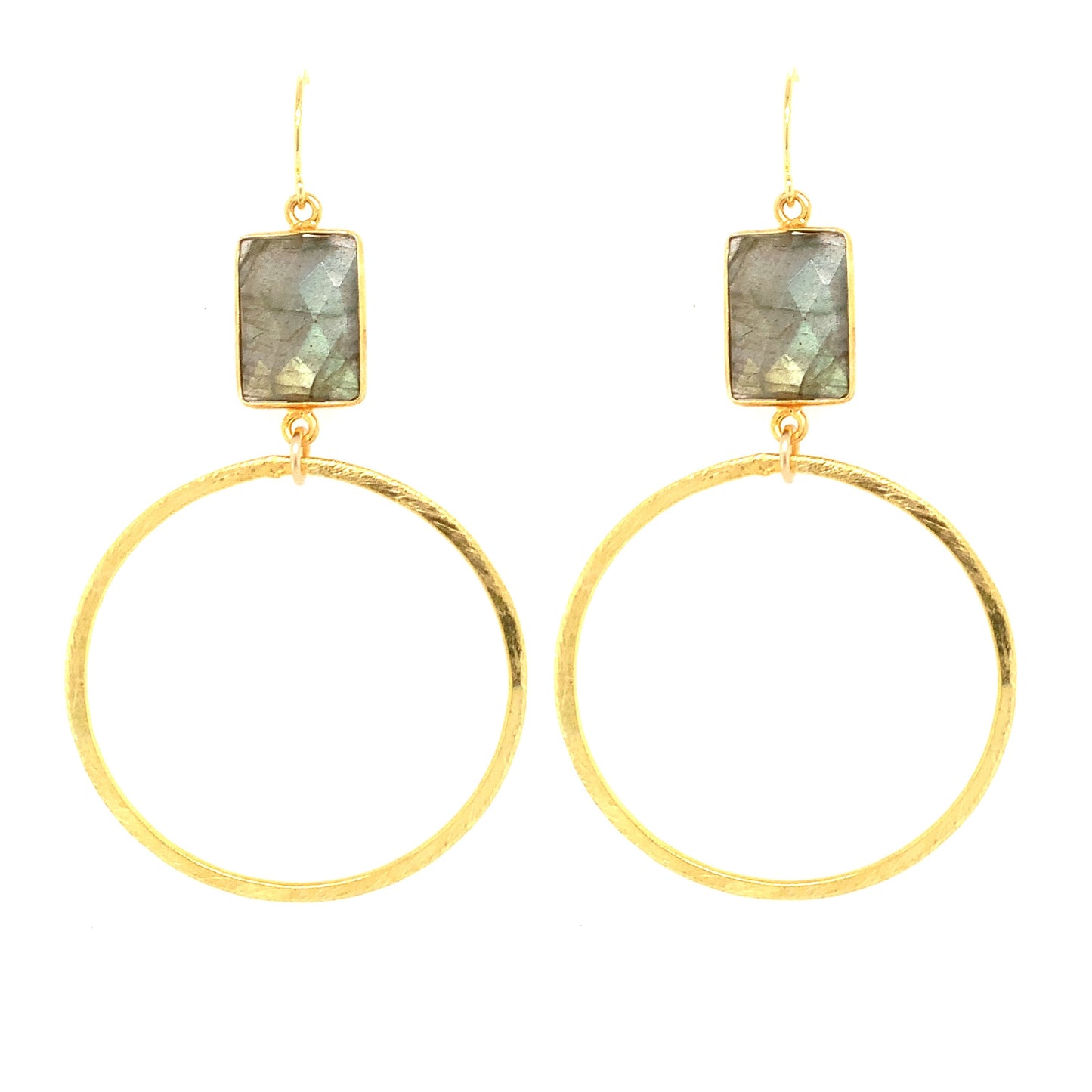 Rectangle Semi-Precious Faceted Large Gold Hoops