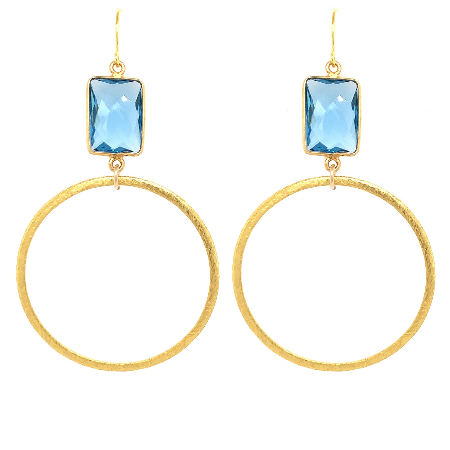 Rectangle Semi-Precious Faceted Large Gold Hoops