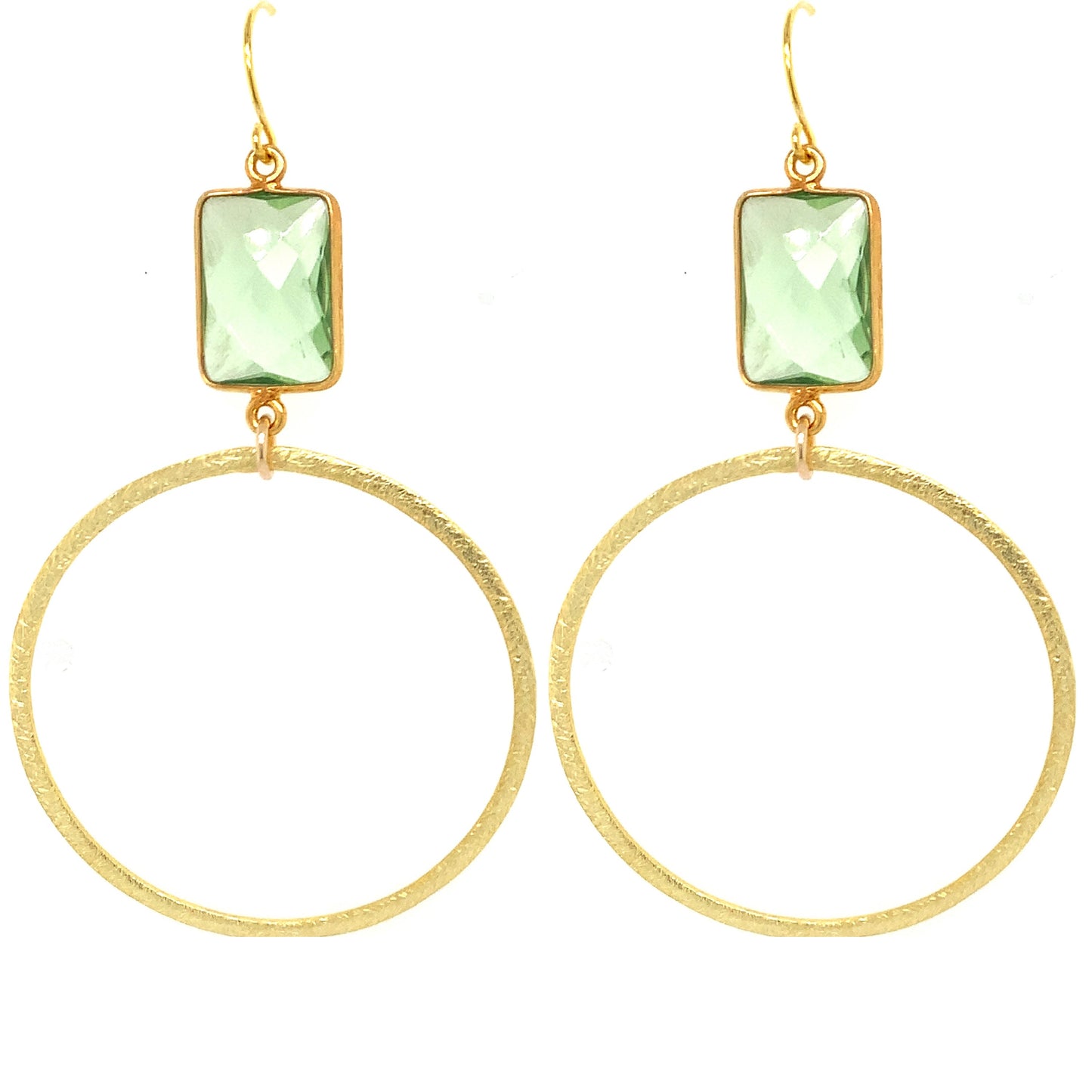 Rectangle Semi-Precious Faceted Large Gold Hoops