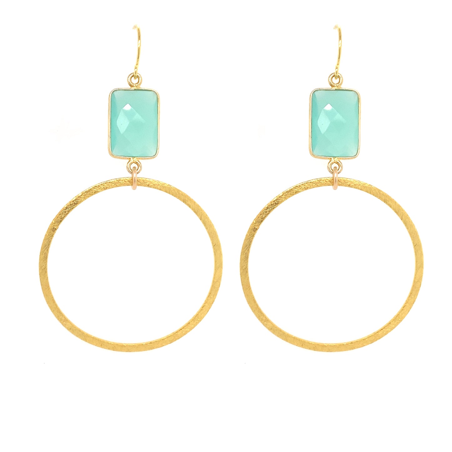 Rectangle Semi-Precious Faceted Large Gold Hoops