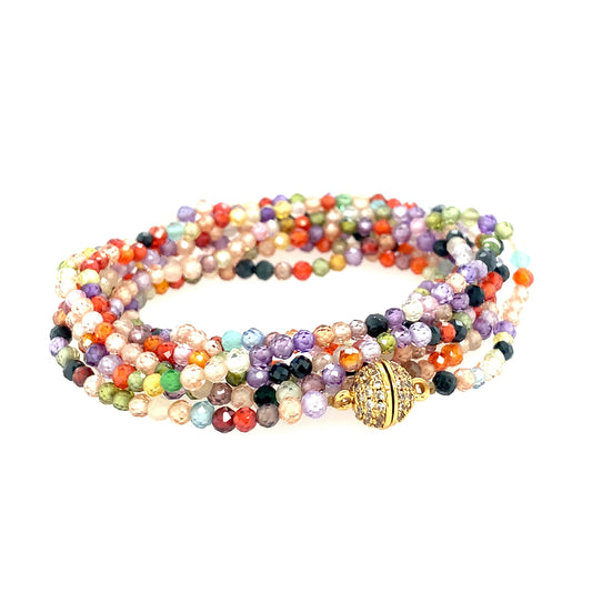 Multi Color Faceted Semi-Precious Multi Wear 52" Long Necklace or Wrap Bracelet