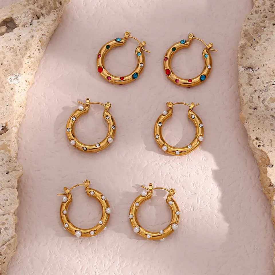 Teresa Hoop Earrings - Pearl Gold Plated Hoop Earring