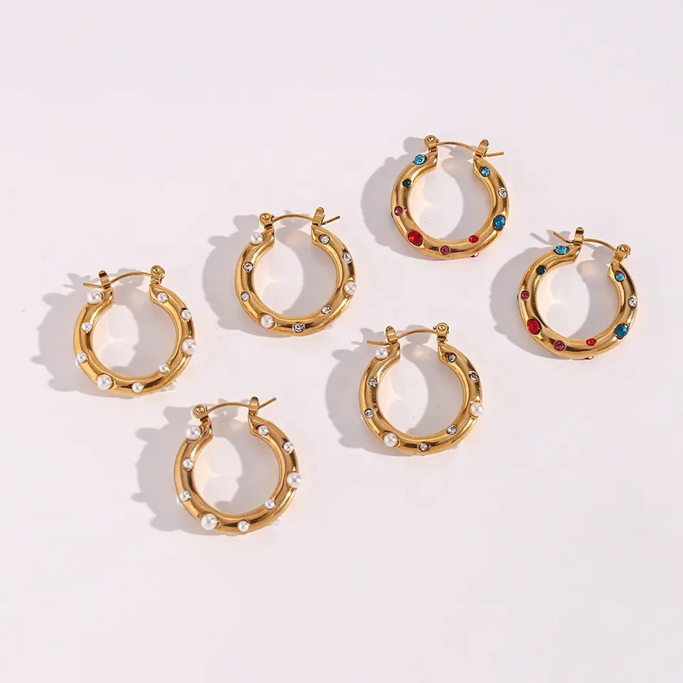 Teresa Hoop Earrings - Pearl Gold Plated Hoop Earring