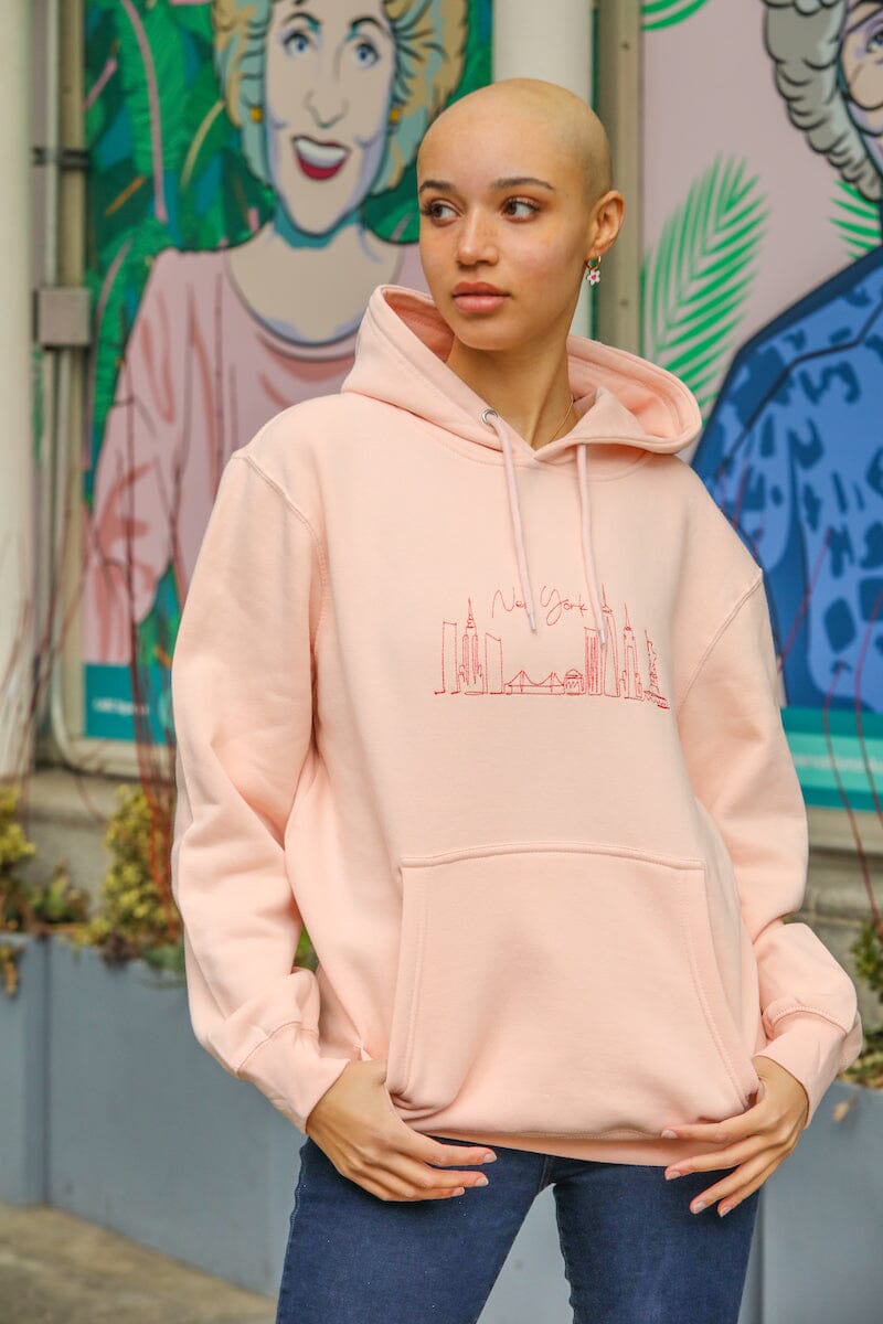 New York Skyline Pink Embroidered Hoodie