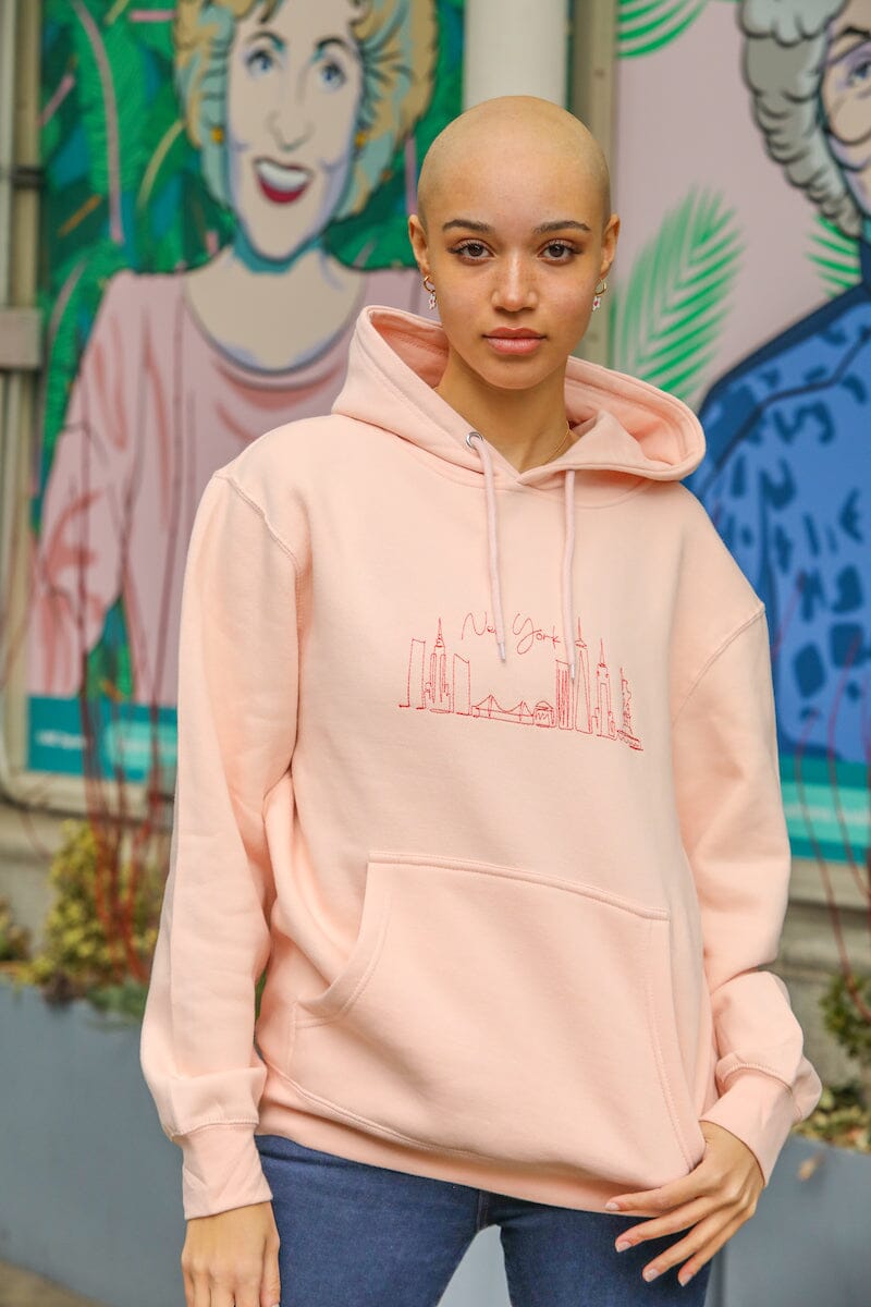 New York Skyline Pink Embroidered Hoodie