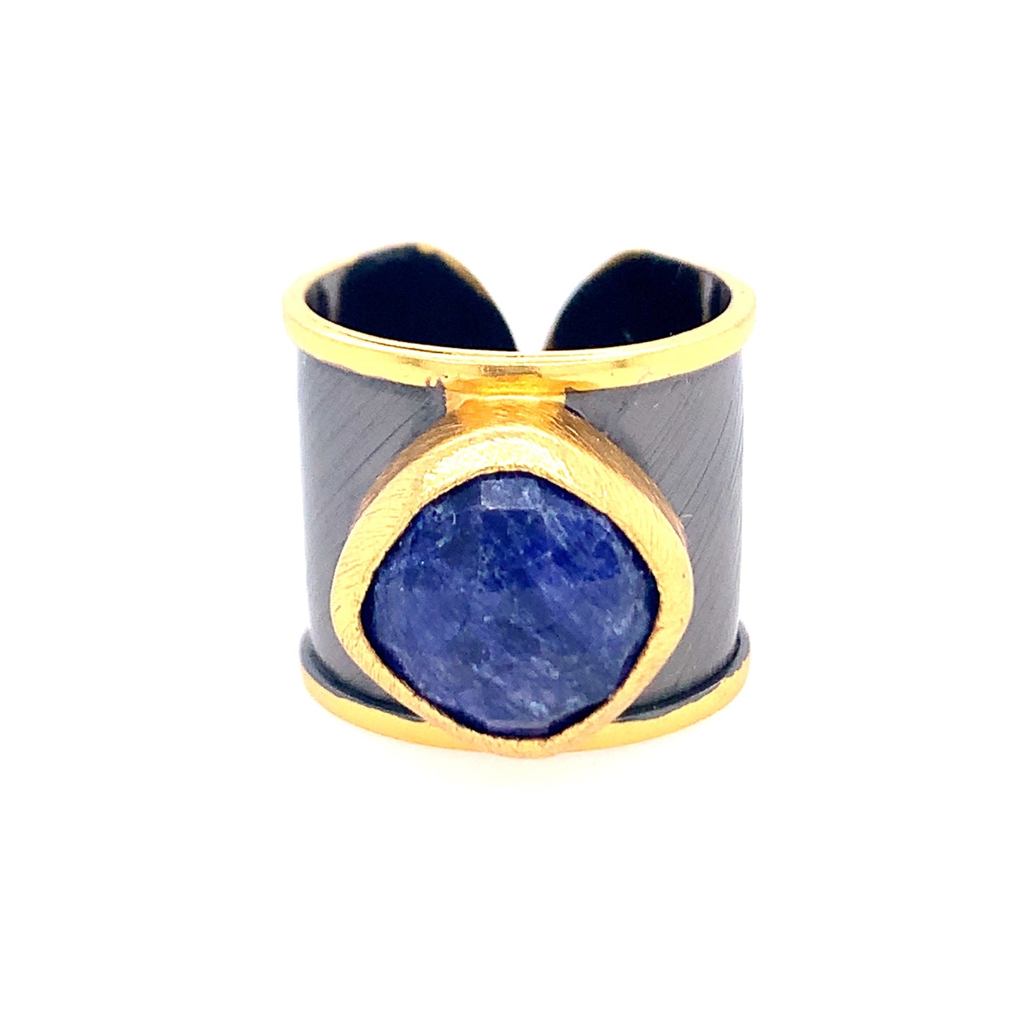 Two-Tone Colorful Gemstone Cuff Ring | Gold & Pewter