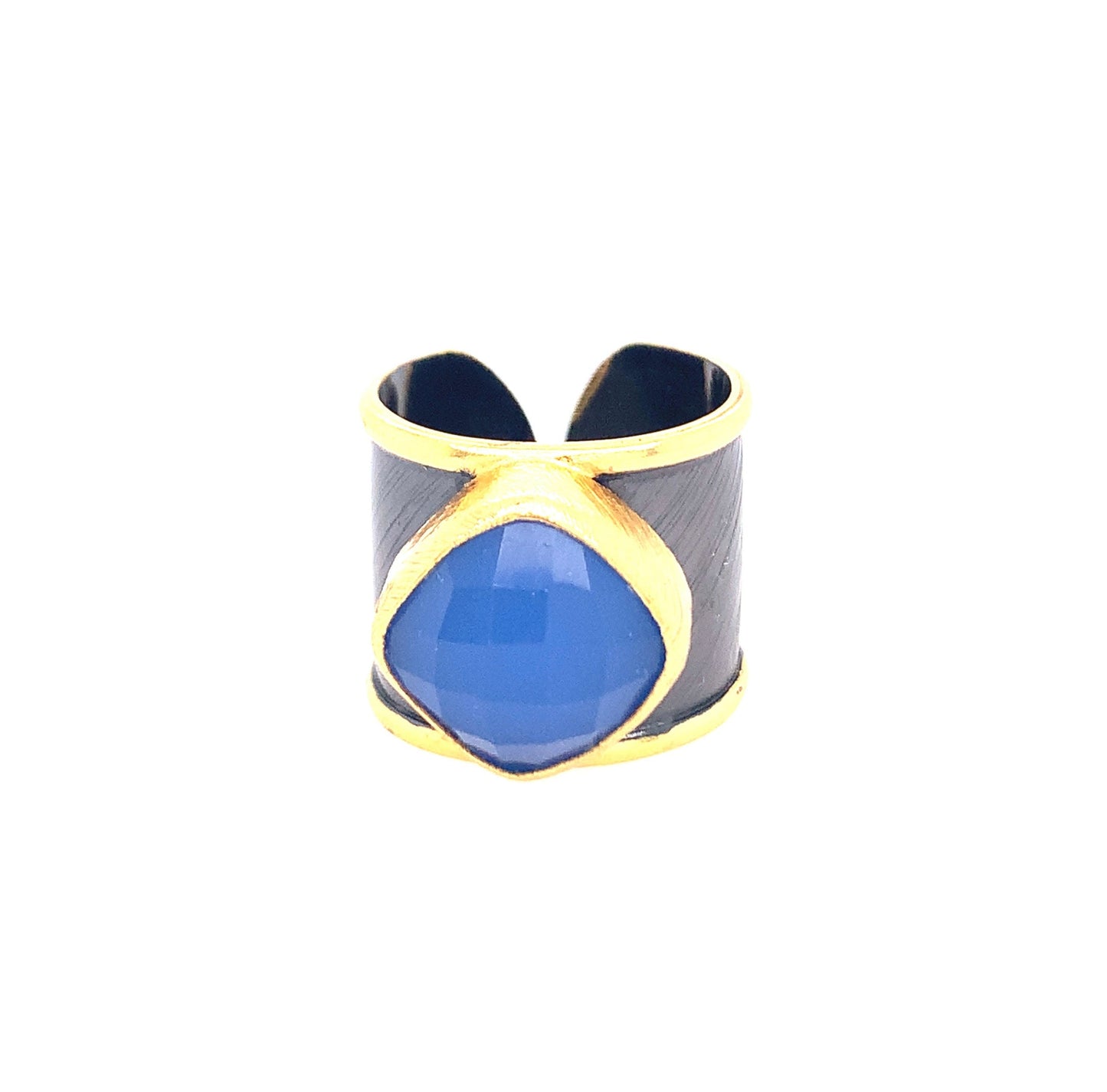 Two-Tone Colorful Gemstone Cuff Ring | Gold & Pewter