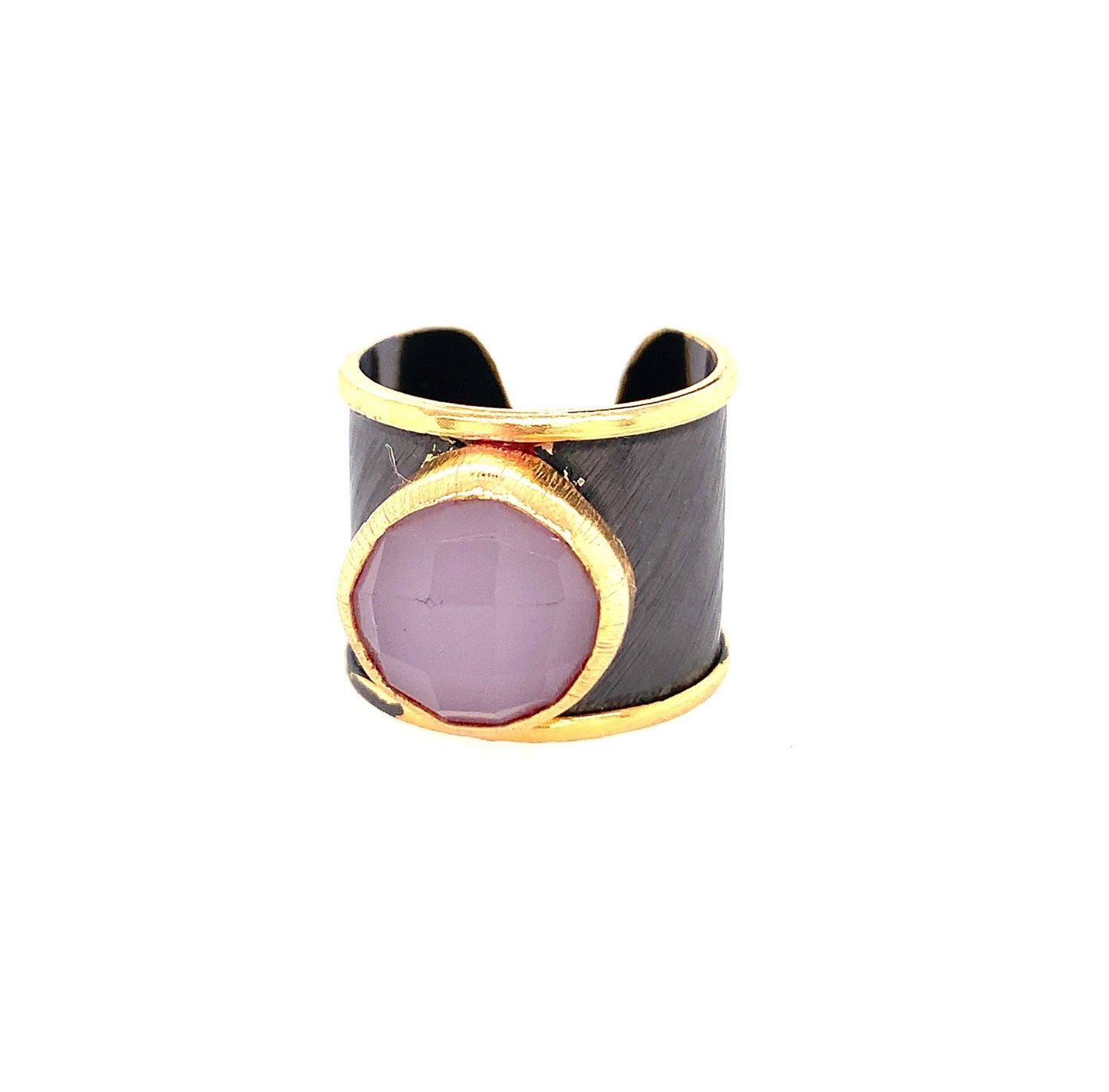 Two-Tone Colorful Gemstone Cuff Ring | Gold & Pewter