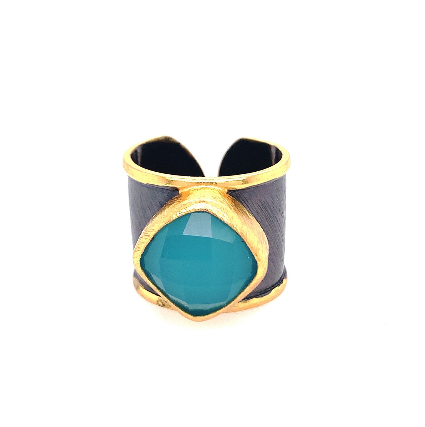 Two-Tone Colorful Gemstone Cuff Ring | Gold & Pewter